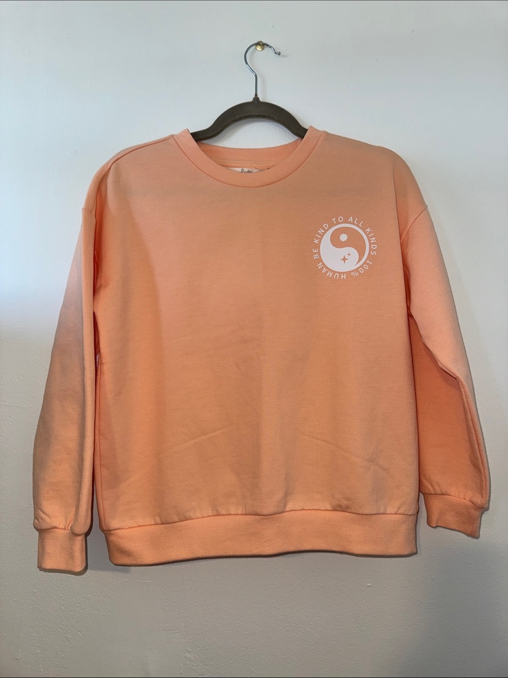 Bixby Nomad Peach Crewneck Sweatshirt with White Yin-Yang Graphic, Size L